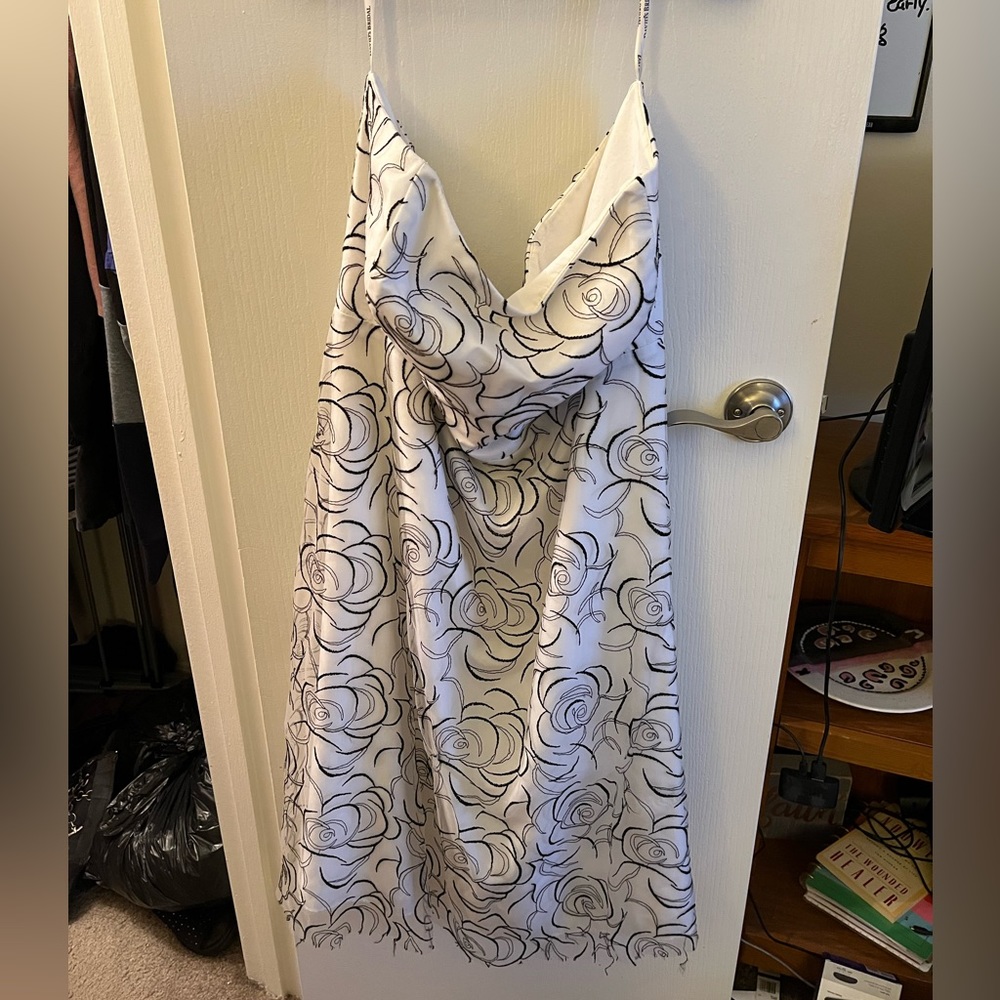 Black and white rose print dress